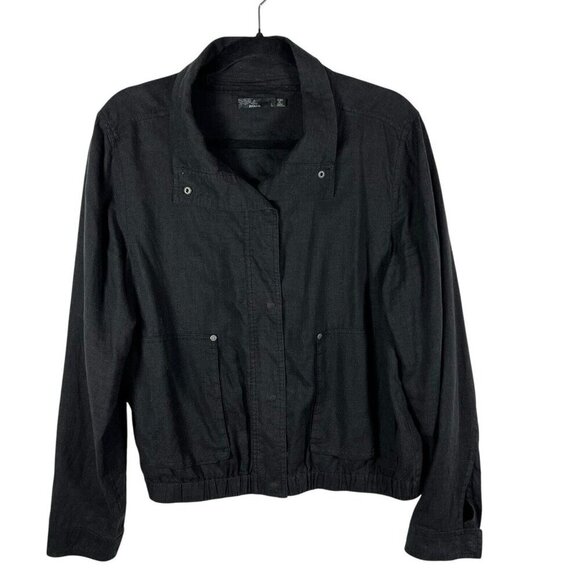 Prana Black‎ Button Up Light Weight Hemp Jacket Women’s Size Large Collared - Picture 1 of 9